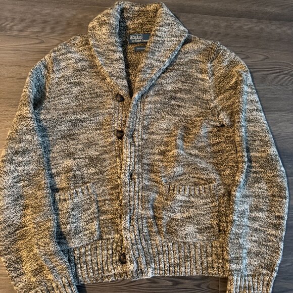 Polo Ralph Lauren Men's Small Heathered Gray Green Shawl Cardigan Sweater - Picture 4 of 9